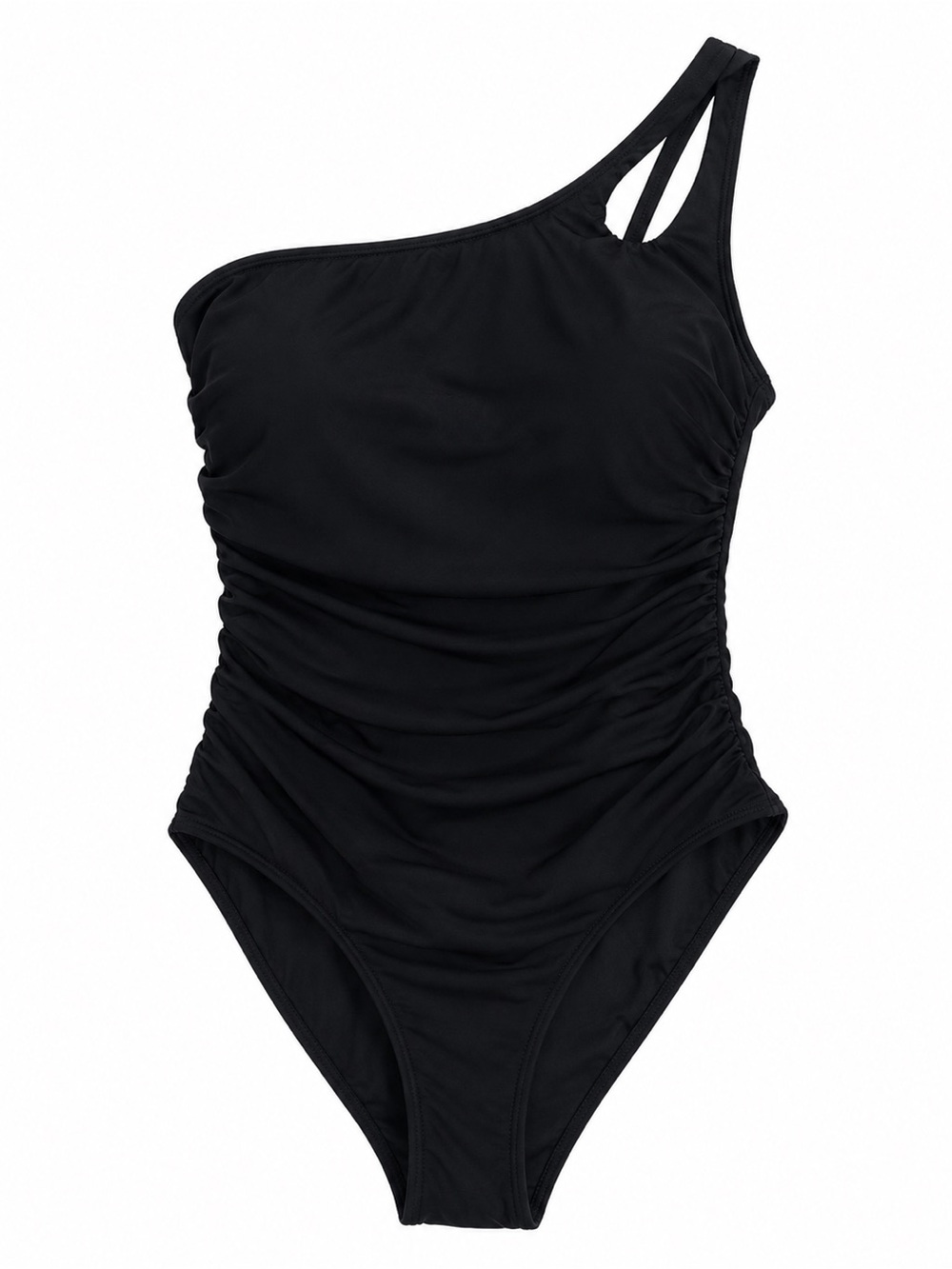 Holipick Black One Shoulder Ruched One Piece Swimsuit Size L Padded